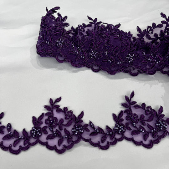 Beaded & Corded Lace Trimming Embroidered on 100% Polyester  Organza | Lace USA - 95909N-BP