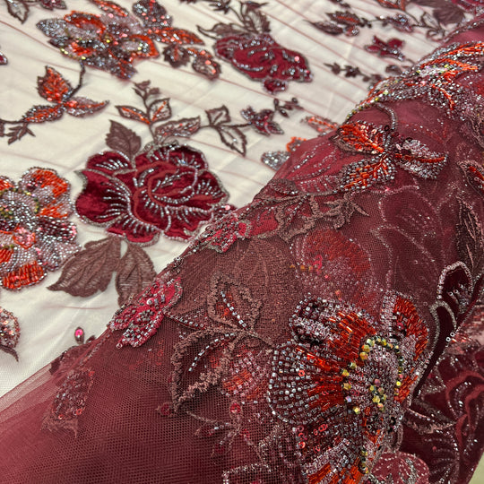 Beaded Lace Fabric Embroidered on 100% Polyester Net Mesh & Velvet | Lace USA - GD-2529