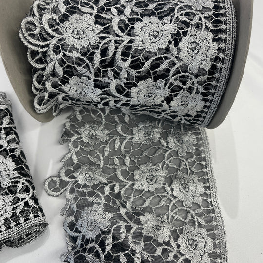 Embroidered Lace Trimming Embroidered on 100% Polyester Net Mesh | Lace USA - 21706W