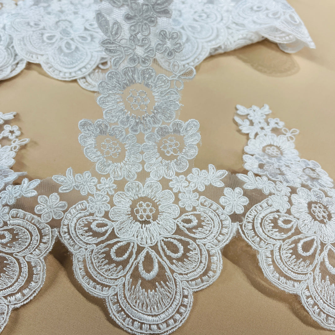 Corded Lace Trimming Embroidered on 100% Polyester Net Mesh | Lace USA - 97015W