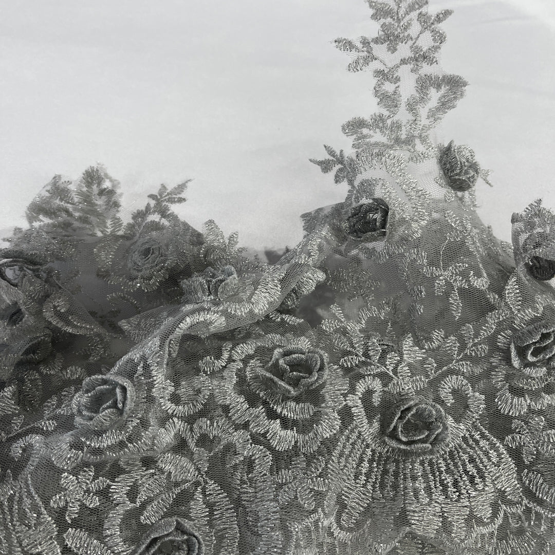 3D Floral Lace Trimming Embroidered on 100% Polyester Net Mesh | Lace USA - 21856W