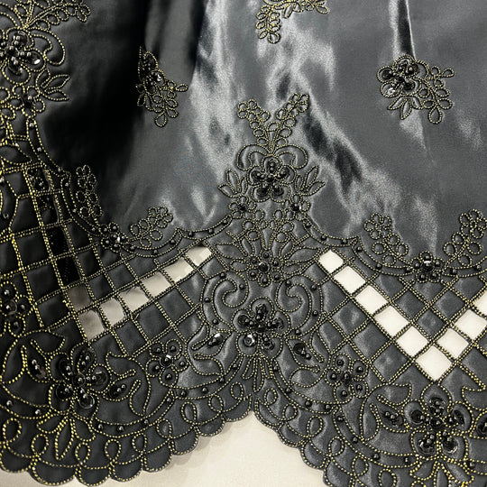 Beaded Bridal Lace Fabric Embroidered on 100% Polyester Satin | Lace USA - 91160S-BP