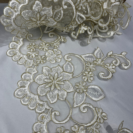Beaded & Corded Lace Trimming Embroidered on 100% Polyester Organza | Lace USA - 95988N-BP