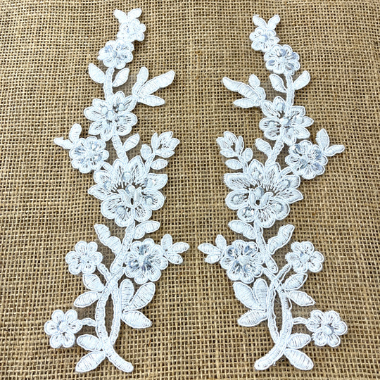 Beaded & Corded Floral Lace Applique Embroidered on 100% Polyester Net Mesh | Lace USA - 95919W-BP