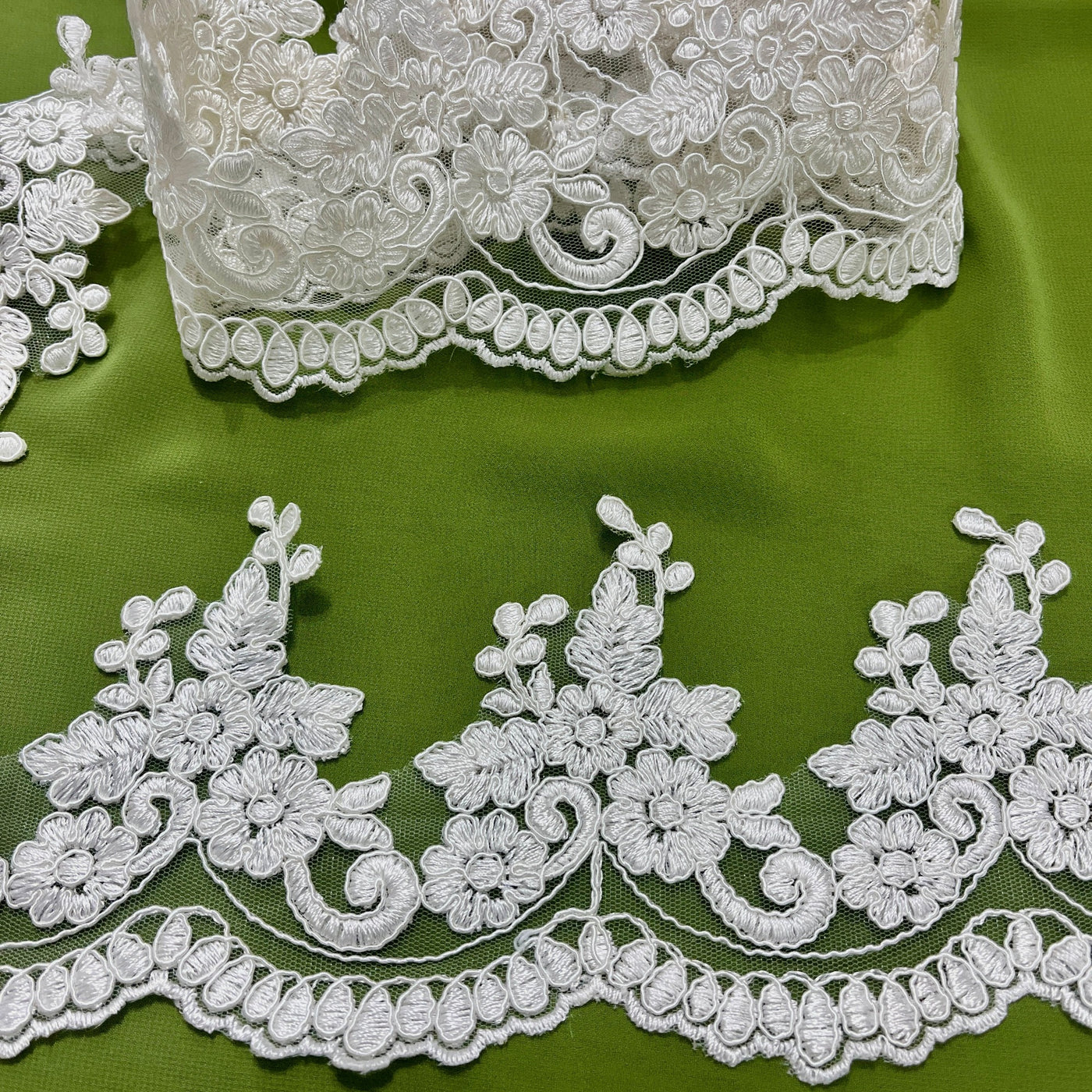 Corded Lace Trimming Embroidered on 100% Polyester Net Mesh | Lace USA - 96988W Ivory