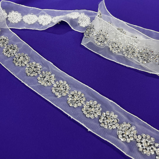 Beaded Lace Trimming Embroidered on 100% Polyester Mesh | Lace USA - 21766WN-BP