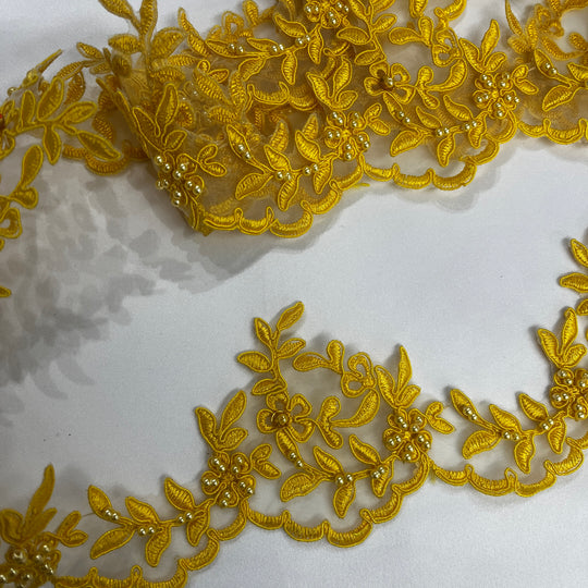 Beaded & Corded Lace Trimming Embroidered on 100% Polyester  Organza | Lace USA - 95909N-BP