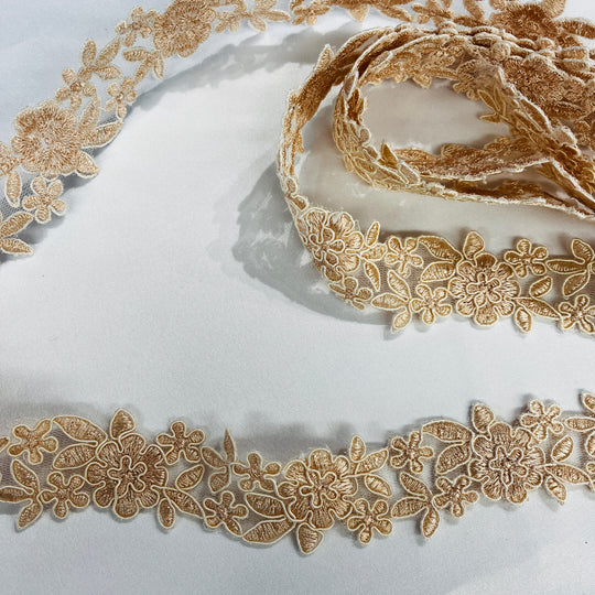 Corded Lace Trimming Embroidered on 100% Polyester Net Mesh | Lace USA - 97108W