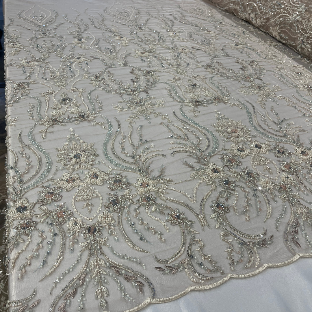 Beaded Lace Fabric Embroidered on 100% Polyester Net Mesh | Lace USA - GD-26227