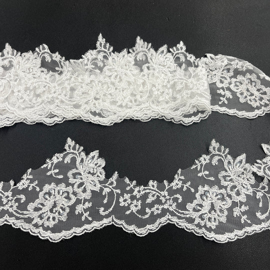 Beaded Lace Trimming Embroidered on 100% Polyester Mesh | Lace USA - 21356W-BP