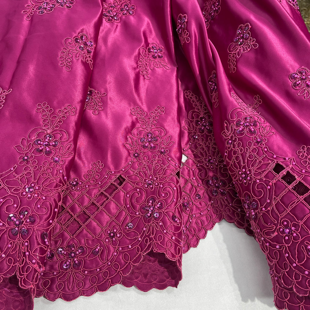 Beaded Bridal Lace Fabric Embroidered on 100% Polyester Satin | Lace USA - 91160S-BP