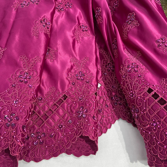 Beaded Bridal Lace Fabric Embroidered on 100% Polyester Satin | Lace USA - 91160S-BP
