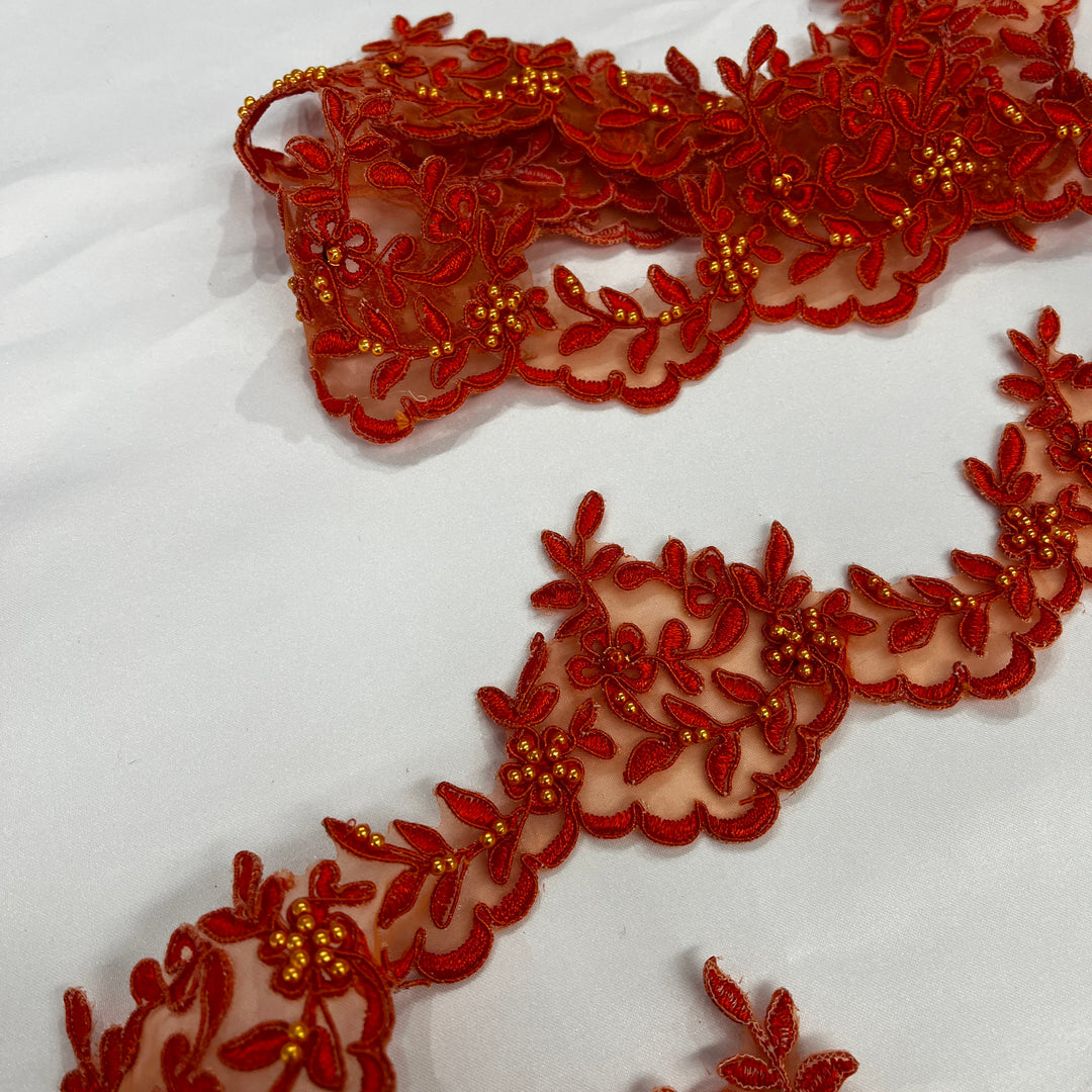 Beaded & Corded Lace Trimming Embroidered on 100% Polyester  Organza | Lace USA - 95909N-BP