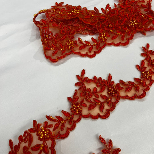 Beaded & Corded Lace Trimming Embroidered on 100% Polyester  Organza | Lace USA - 95909N-BP