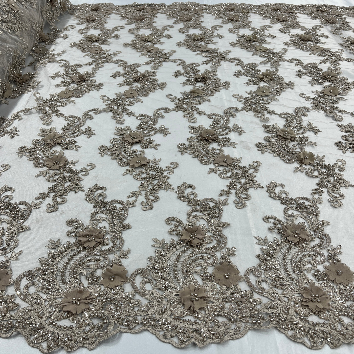 3D Floral Lace Fabric Embroidered on 100% Polyester Net Mesh | Lace USA - GD-2303