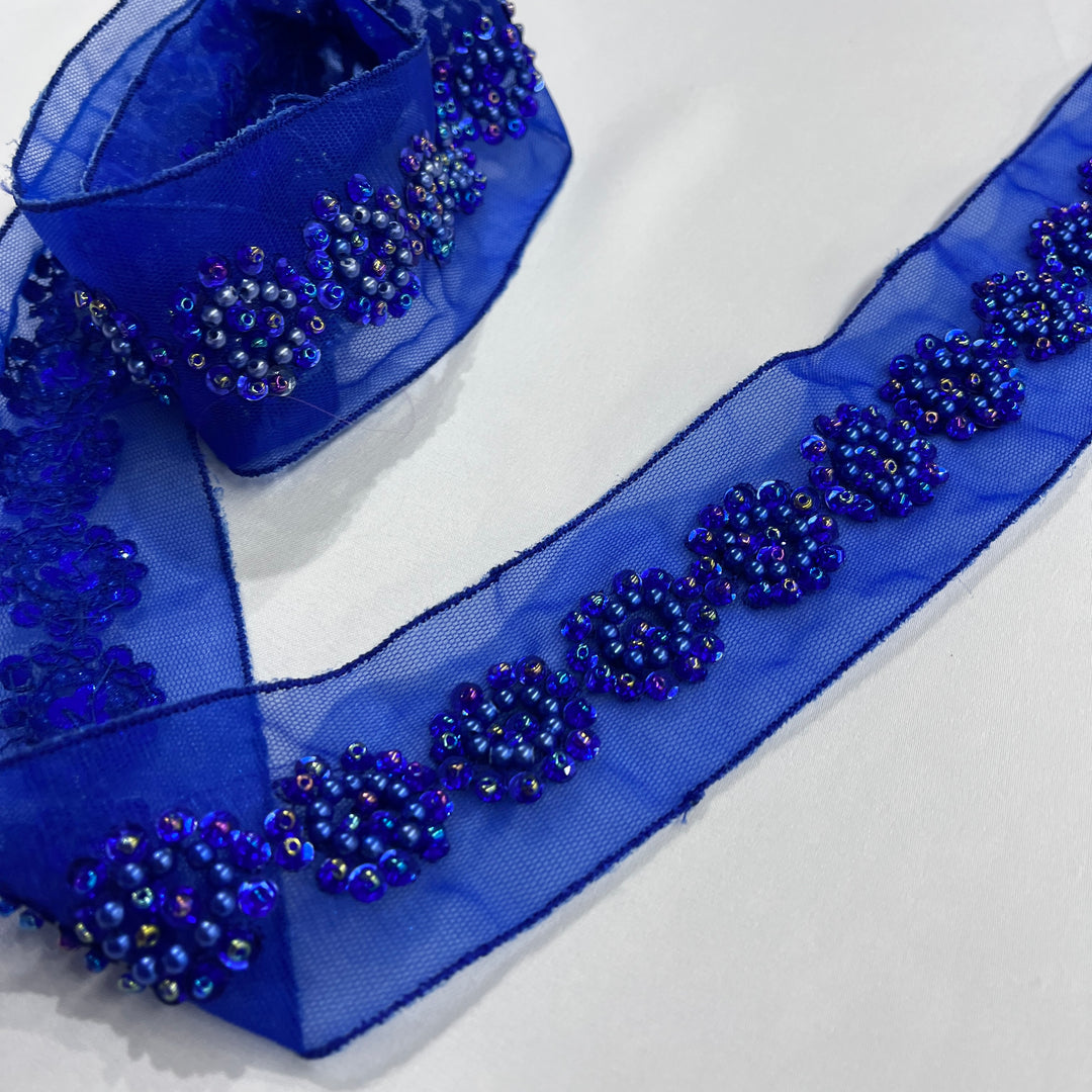 Beaded Lace Trimming Embroidered on 100% Polyester Mesh | Lace USA - 21766WN-BP