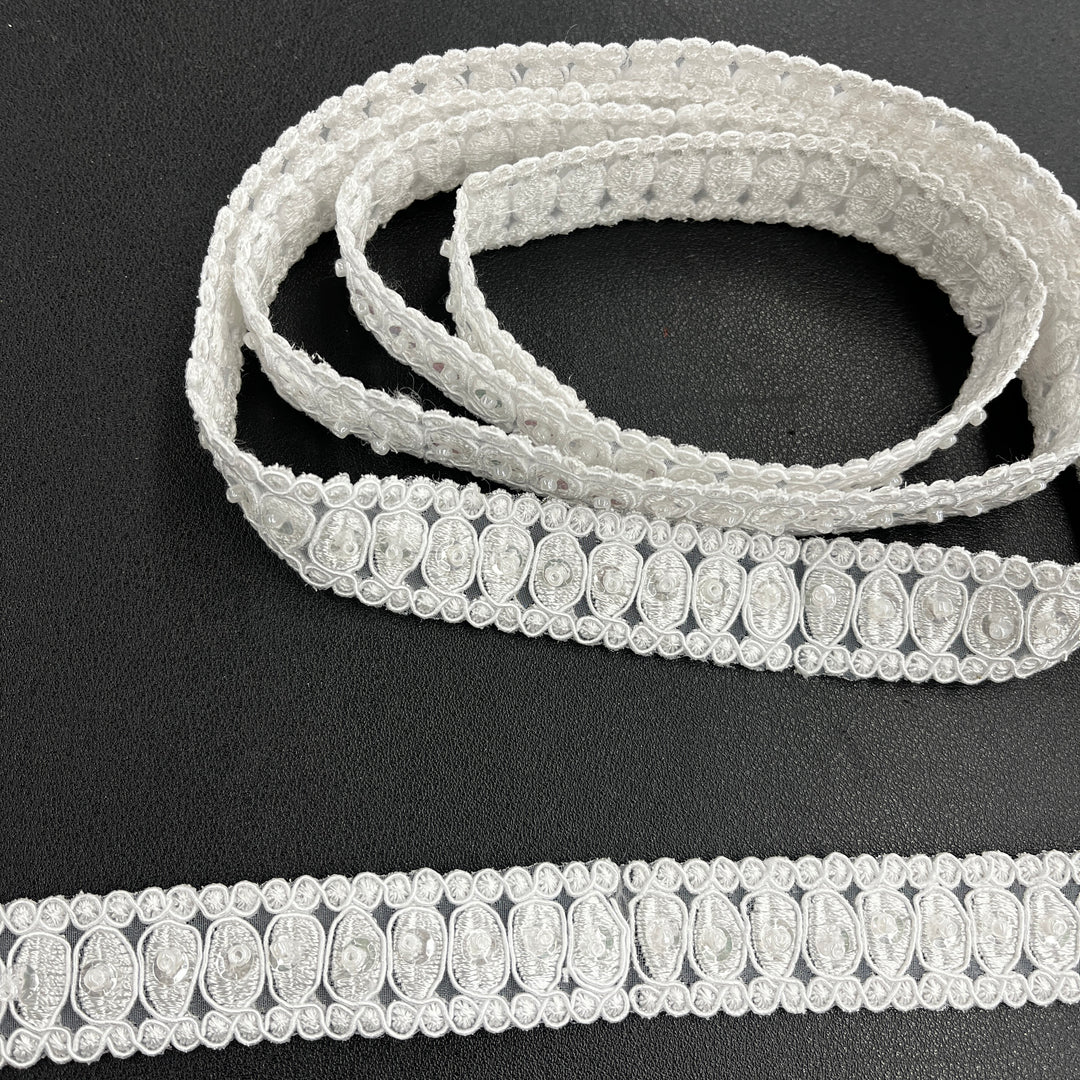 Beaded & Corded Lace Trimming Embroidered on 100% Polyester  Organza | Lace USA - 96728N-BP