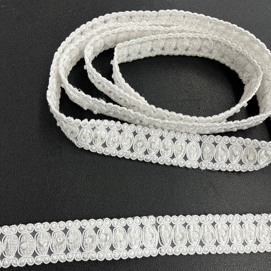 Beaded & Corded Lace Trimming Embroidered on 100% Polyester  Organza | Lace USA - 96728N-BP