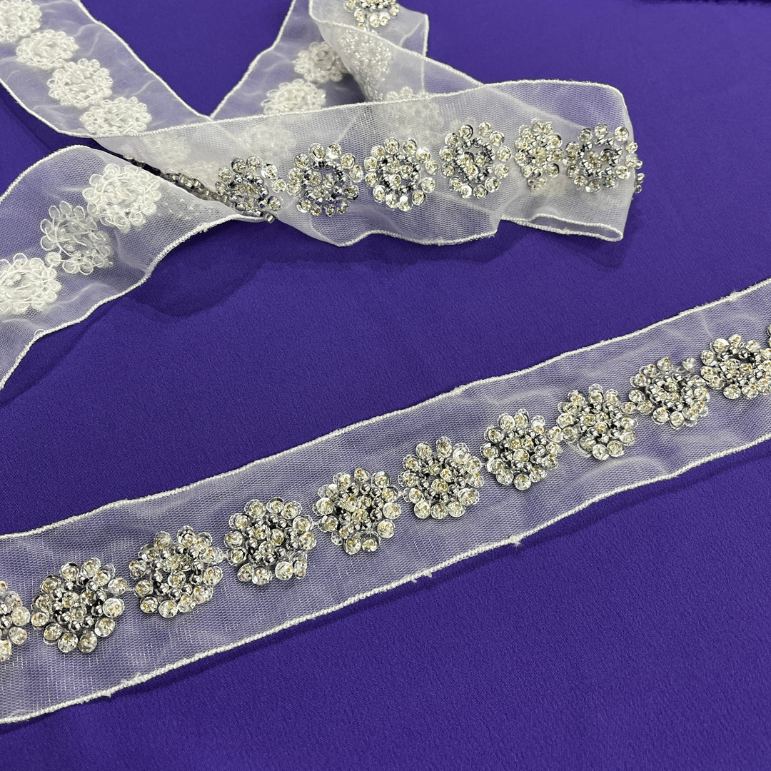 Beaded Lace Trimming Embroidered on 100% Polyester Mesh | Lace USA - 21766WN-BP