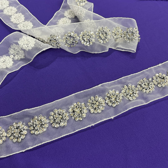 Beaded Lace Trimming Embroidered on 100% Polyester Mesh | Lace USA - 21766WN-BP