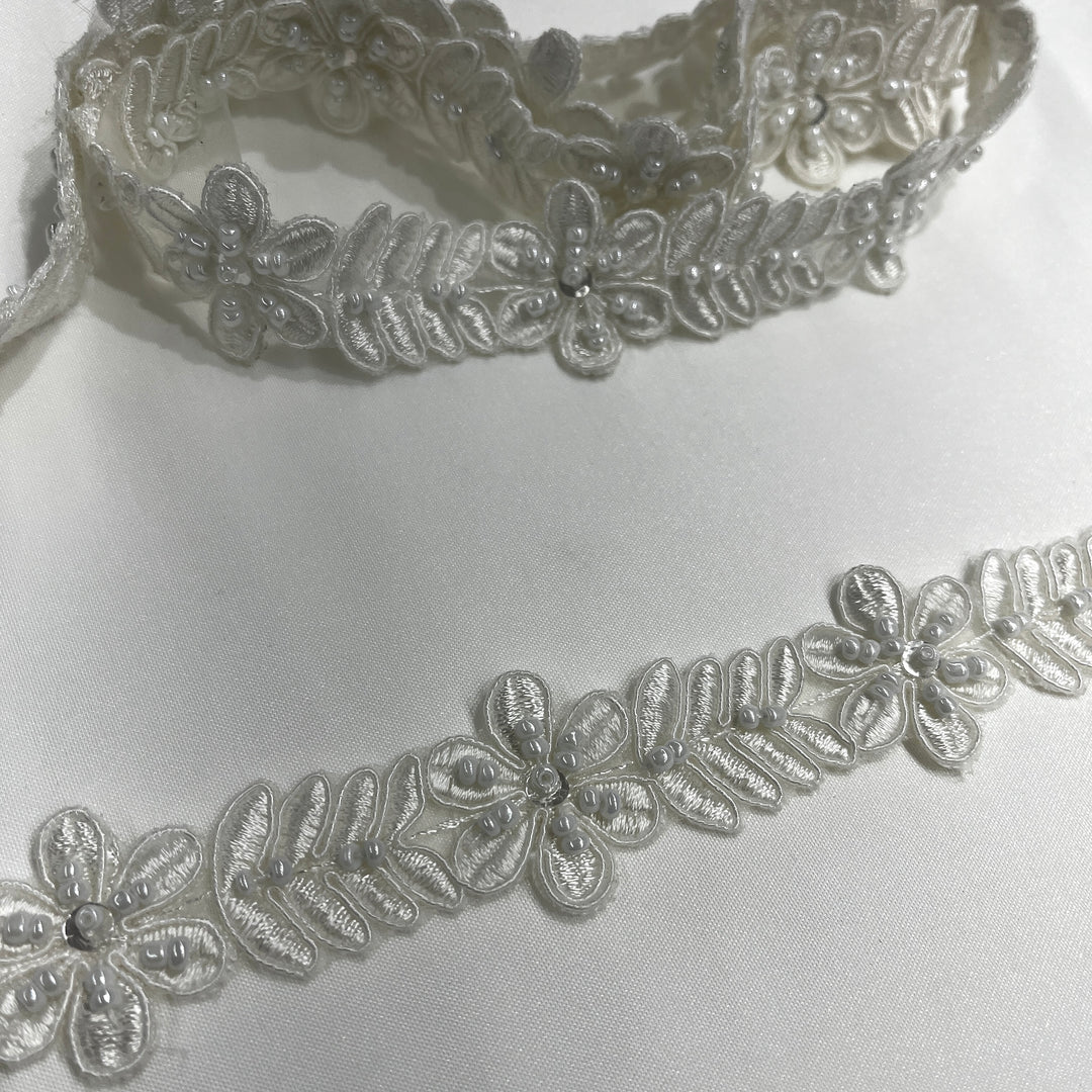 Beaded & Corded Lace Trimming Embroidered on 100% Polyester  Organza | Lace USA - 96734N-BP
