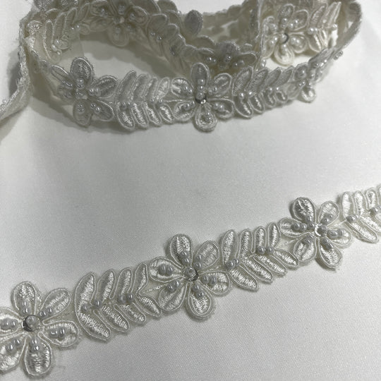 Beaded & Corded Lace Trimming Embroidered on 100% Polyester  Organza | Lace USA - 96734N-BP