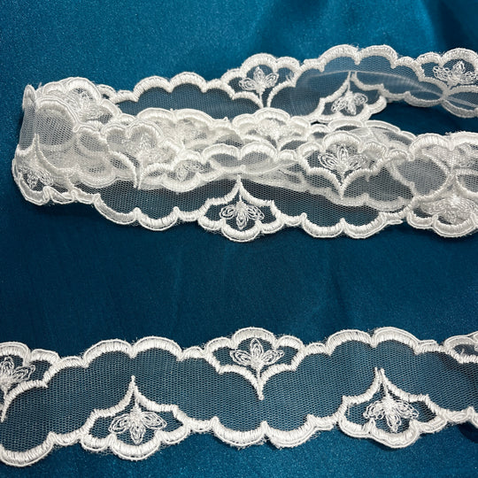 Corded Double Sided Lace Trimming Embroidered on 100% Polyester Net Mesh | Lace USA - 96940W/2