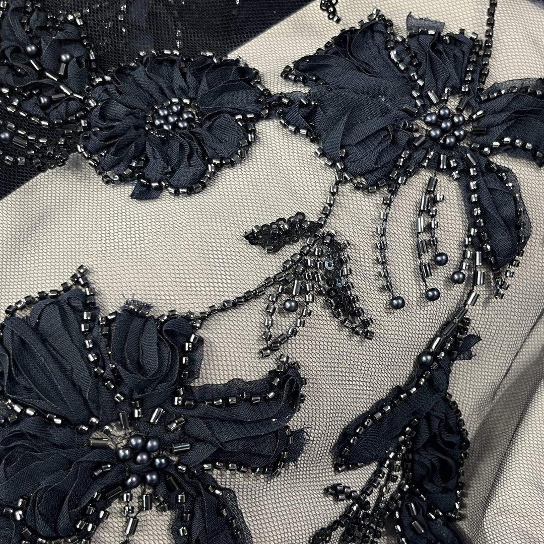 Beaded 3D Floral Lace Fabric Embroidered on 100% Polyester Net Mesh | Lace USA - GD-10143