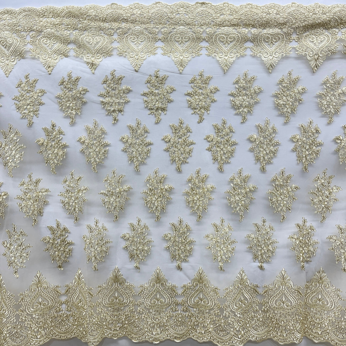 Corded Lace Fabric Embroidered on 100% Polyester Net Mesh | Lace USA - GD-021