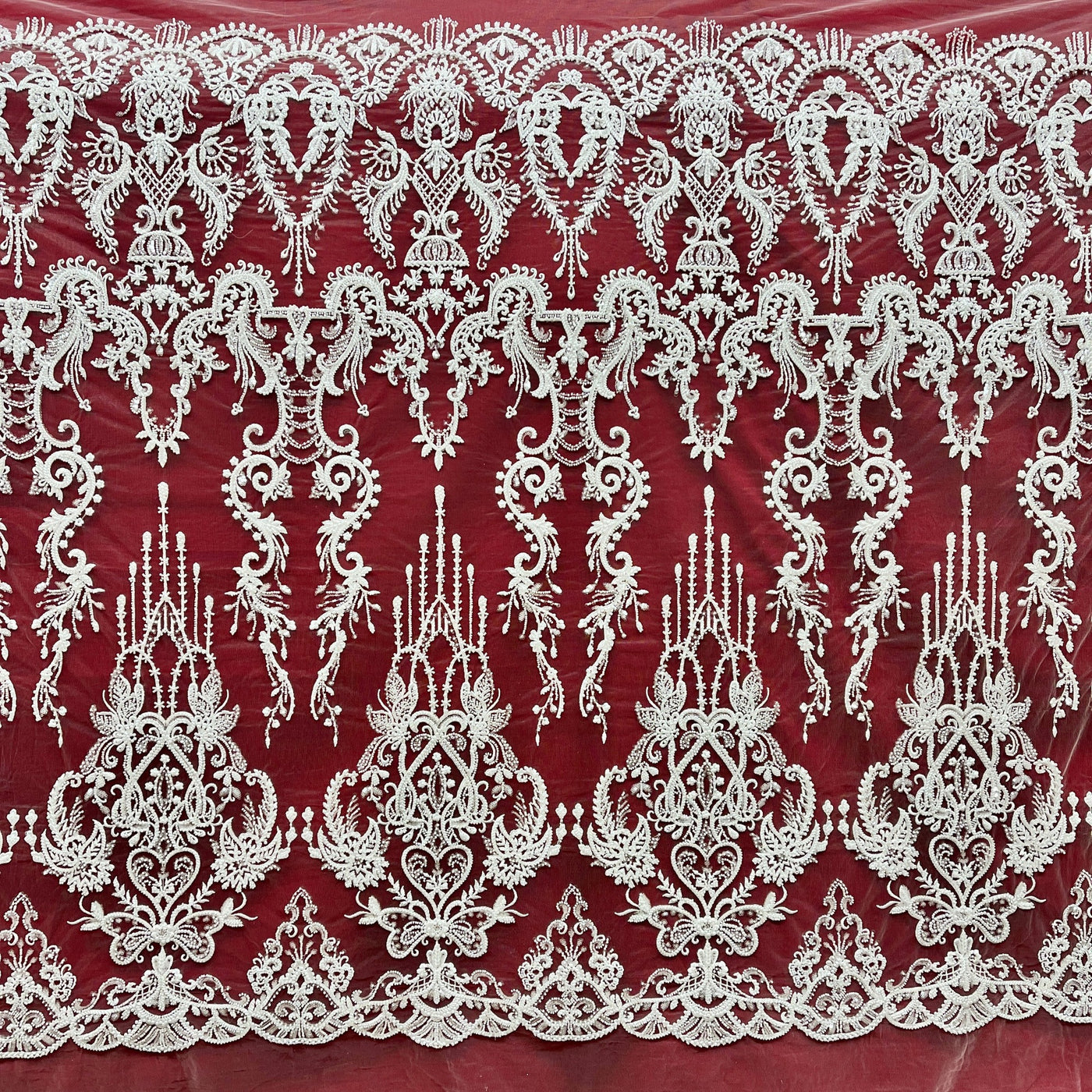 Beaded Lace Fabric Embroidered on 100% Polyester Net Mesh | Lace USA - GD-237189 White