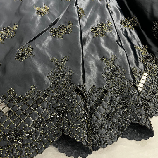 Beaded Bridal Lace Fabric Embroidered on 100% Polyester Satin | Lace USA - 91160S-BP