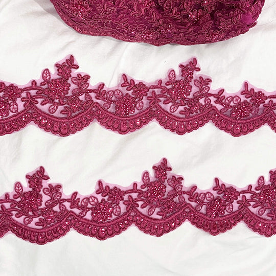 Adorno de encaje floral con cordón y cuentas bordado en malla de red 100 % poliéster | Encaje EE. UU.