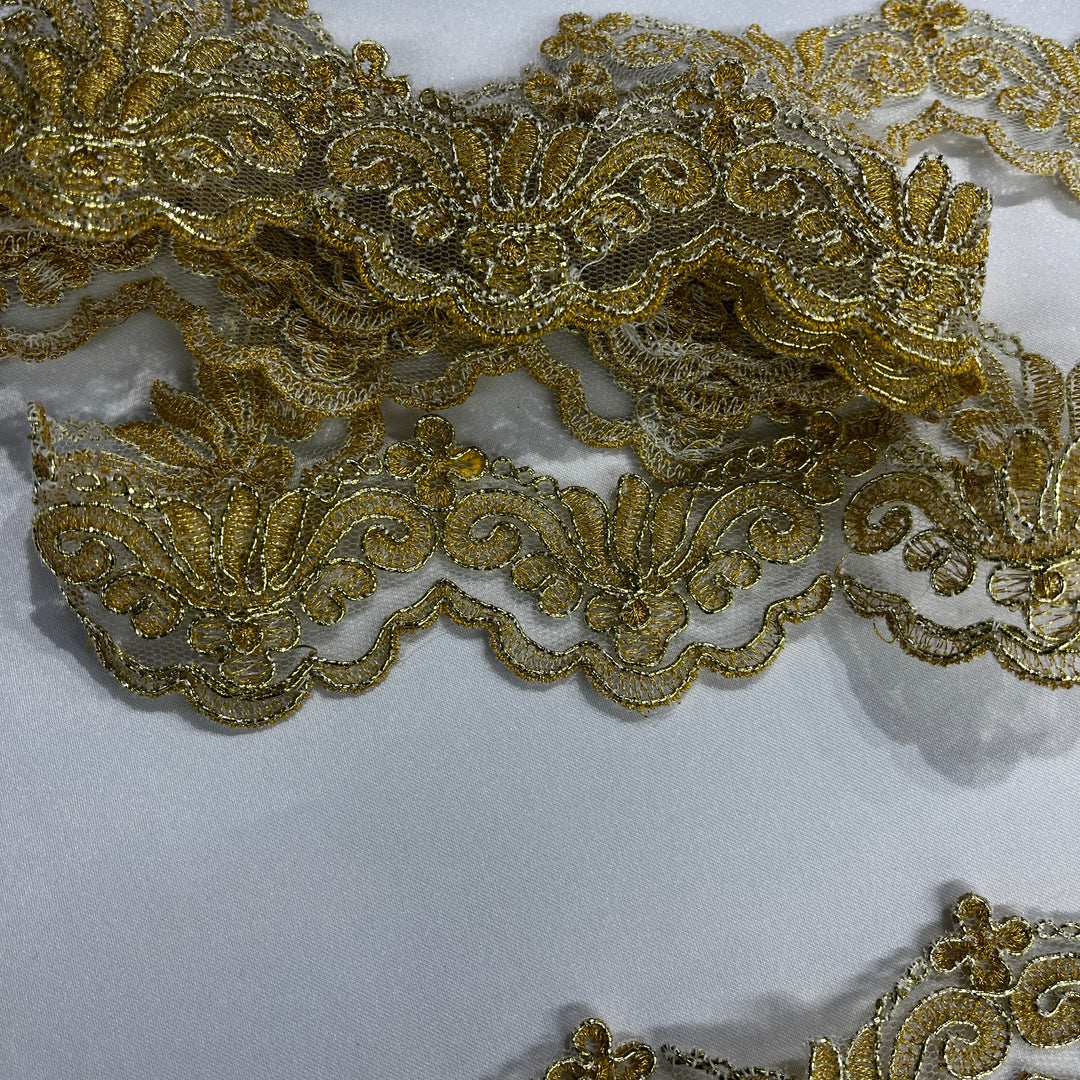 Corded Lace Trimming Embroidered on 100% Polyester Net Mesh | Lace USA - 97084W