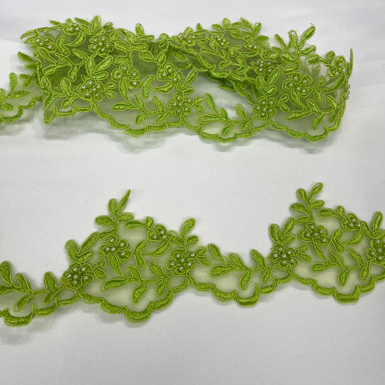 Beaded & Corded Lace Trimming Embroidered on 100% Polyester  Organza | Lace USA - 95909N-BP