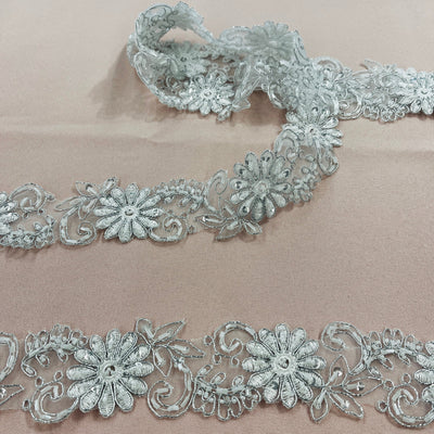 Beaded & Corded Lace Trimming Embroidered on 100% Polyester Organza  | Lace USA - 96275N-BP