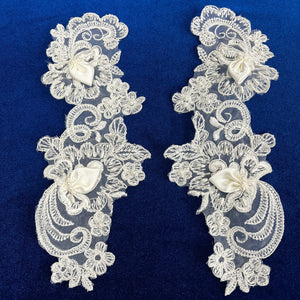 3D Floral Lace Applique Beaded & Embroidered on 100% Polyester Organza | Lace USA - KZ-28