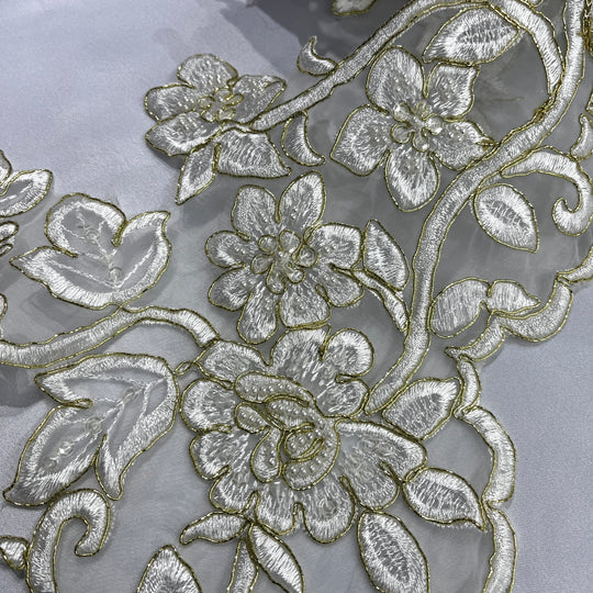 Beaded & Corded Lace Trimming Embroidered on 100% Polyester Organza | Lace USA - 95983N-BP