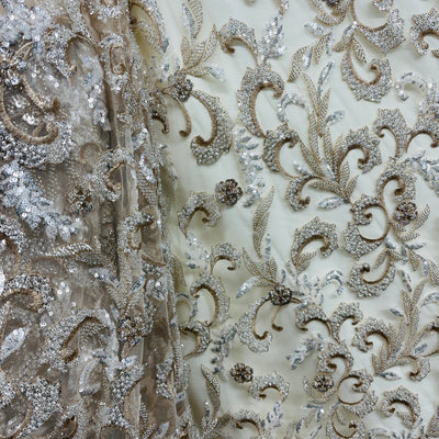 Beaded Lace Fabric Embroidered on 100% Polyester Net Mesh | Lace USA - GD-220905