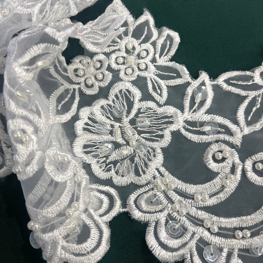 Beaded Lace Trimming Embroidered on 100% Polyester Organza | Lace USA - 890408N-BP