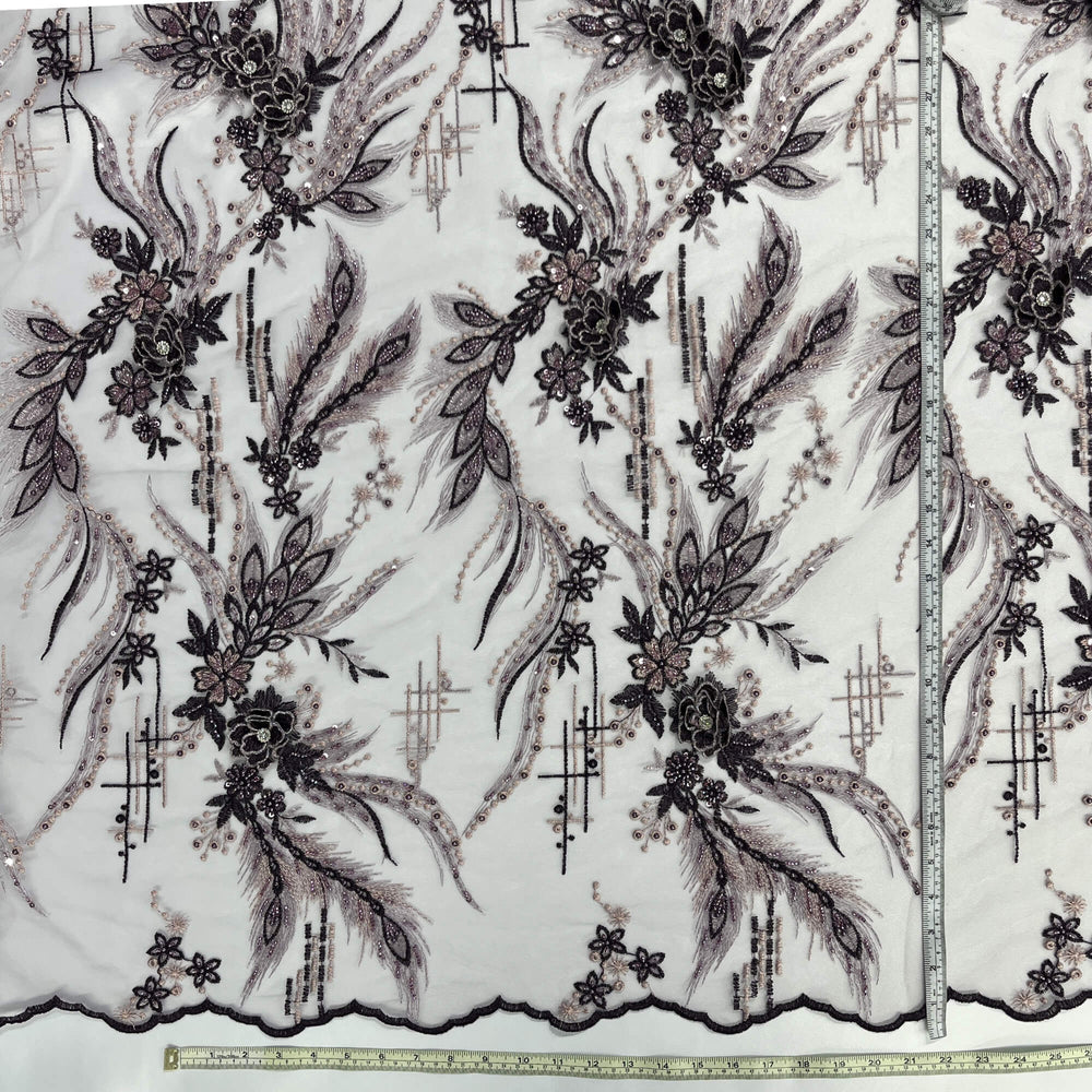 Beaded & Rhinestone 3D Floral Lace Fabric Embroidered on 100% Polyester Net Mesh | Lace USA - GD-2266