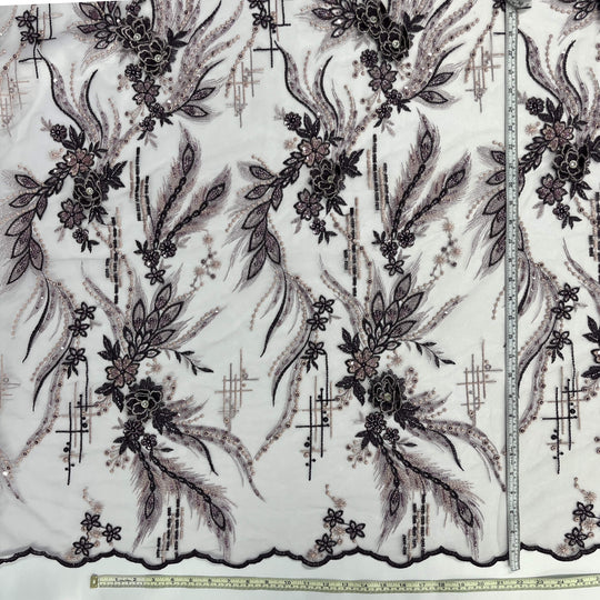 Beaded & Rhinestone 3D Floral Lace Fabric Embroidered on 100% Polyester Net Mesh | Lace USA - GD-2266