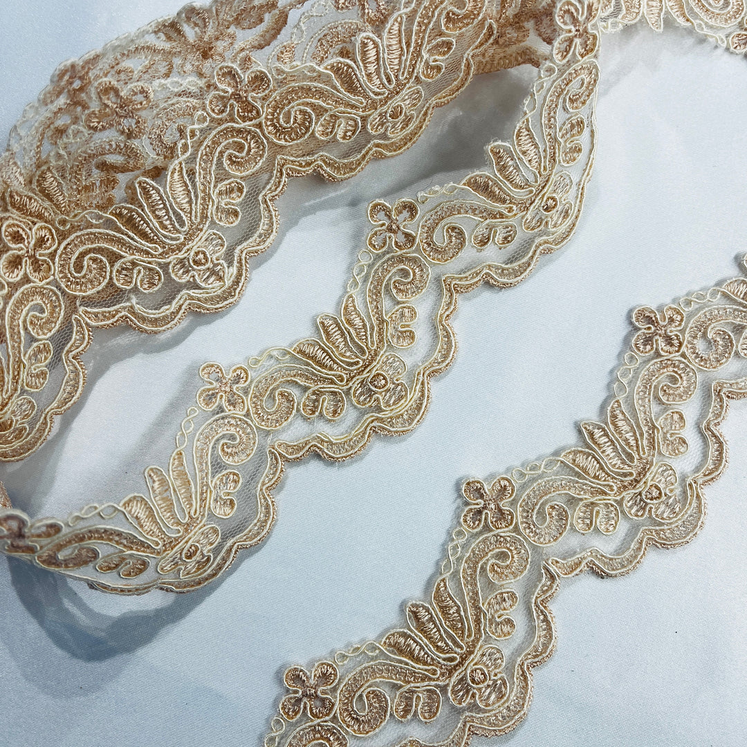 Corded Lace Trimming Embroidered on 100% Polyester Net Mesh | Lace USA - 97084W
