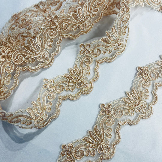 Corded Lace Trimming Embroidered on 100% Polyester Net Mesh | Lace USA - 97084W