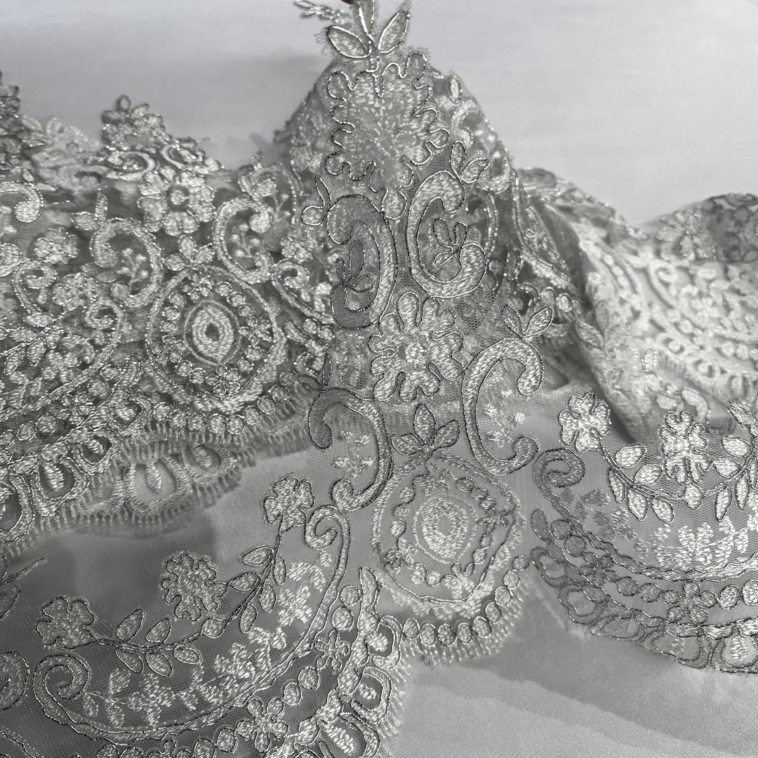 Corded Lace Trimming Embroidered on 100% Polyester Net Mesh | Lace USA - 96794W