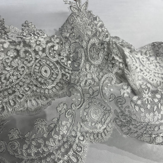 Corded Lace Trimming Embroidered on 100% Polyester Net Mesh | Lace USA - 96794W