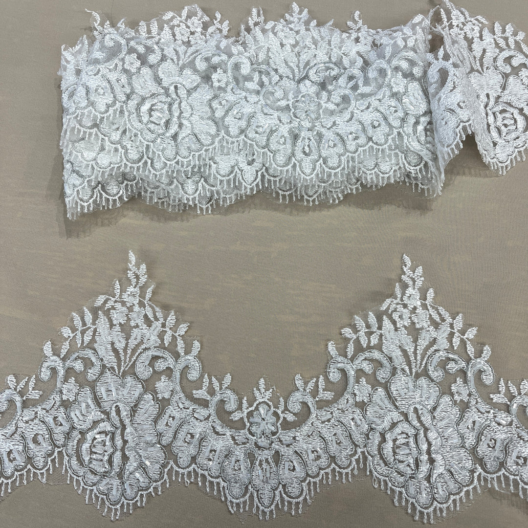 Beaded Lace Trimming Embroidered on 100% Polyester Mesh | Lace USA - 96686W-BP