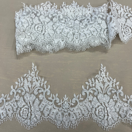 Beaded Lace Trimming Embroidered on 100% Polyester Mesh | Lace USA - 96686W-BP