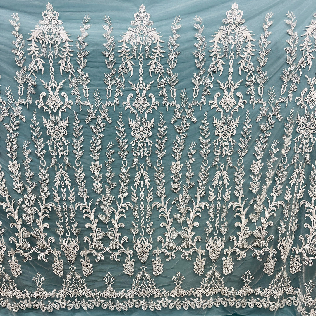 Lace Net Material Beaded Lace Fabric Embroidered on Poly Net Mesh | Lace USA - GD-237303