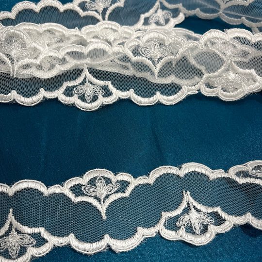Corded Double Sided Lace Trimming Embroidered on 100% Polyester Net Mesh | Lace USA - 96940W/2