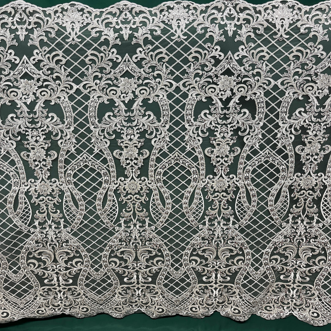 Beaded & Corded Bridal Lace Fabric Embroidered on 100% Polyester Net Mesh | Lace USA - GD-55221